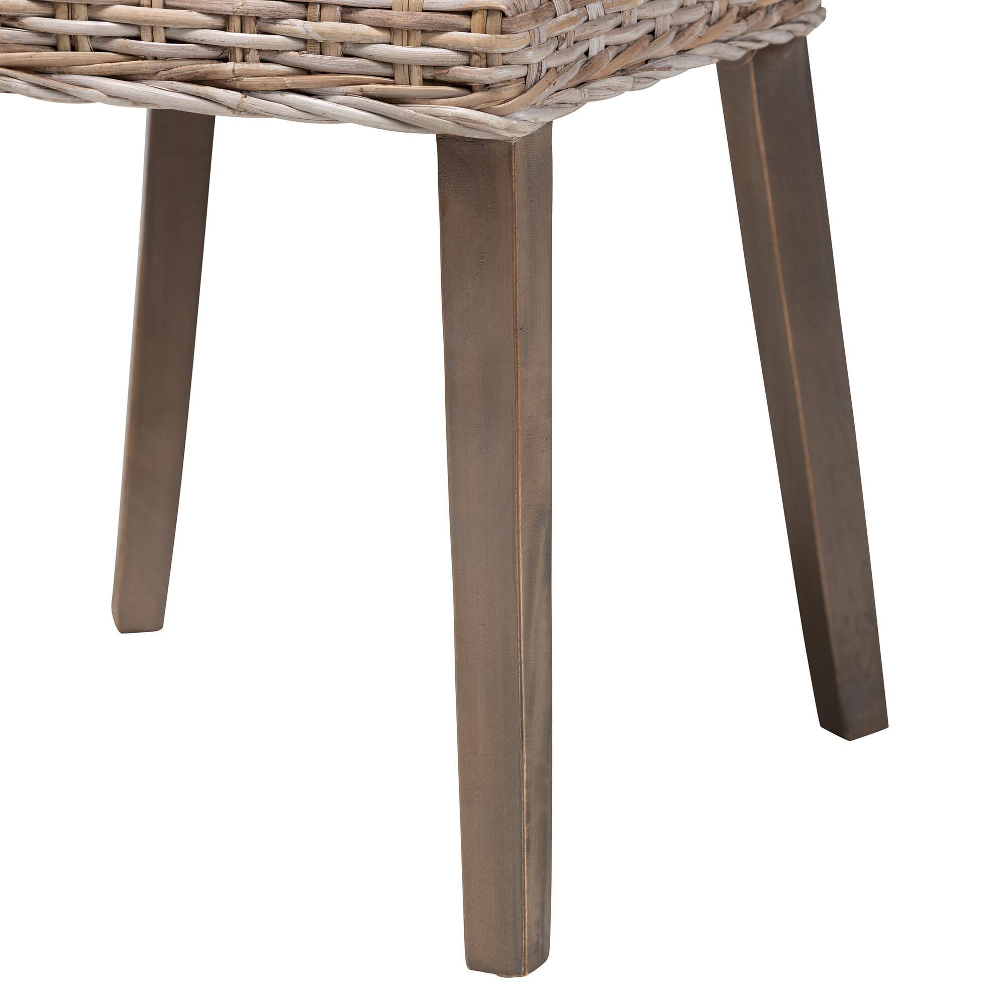 Alt View 2. bali & pari - Magy Modern Bohemian Rattan and Finished Wood Dining Chair - White/Natural Brown.