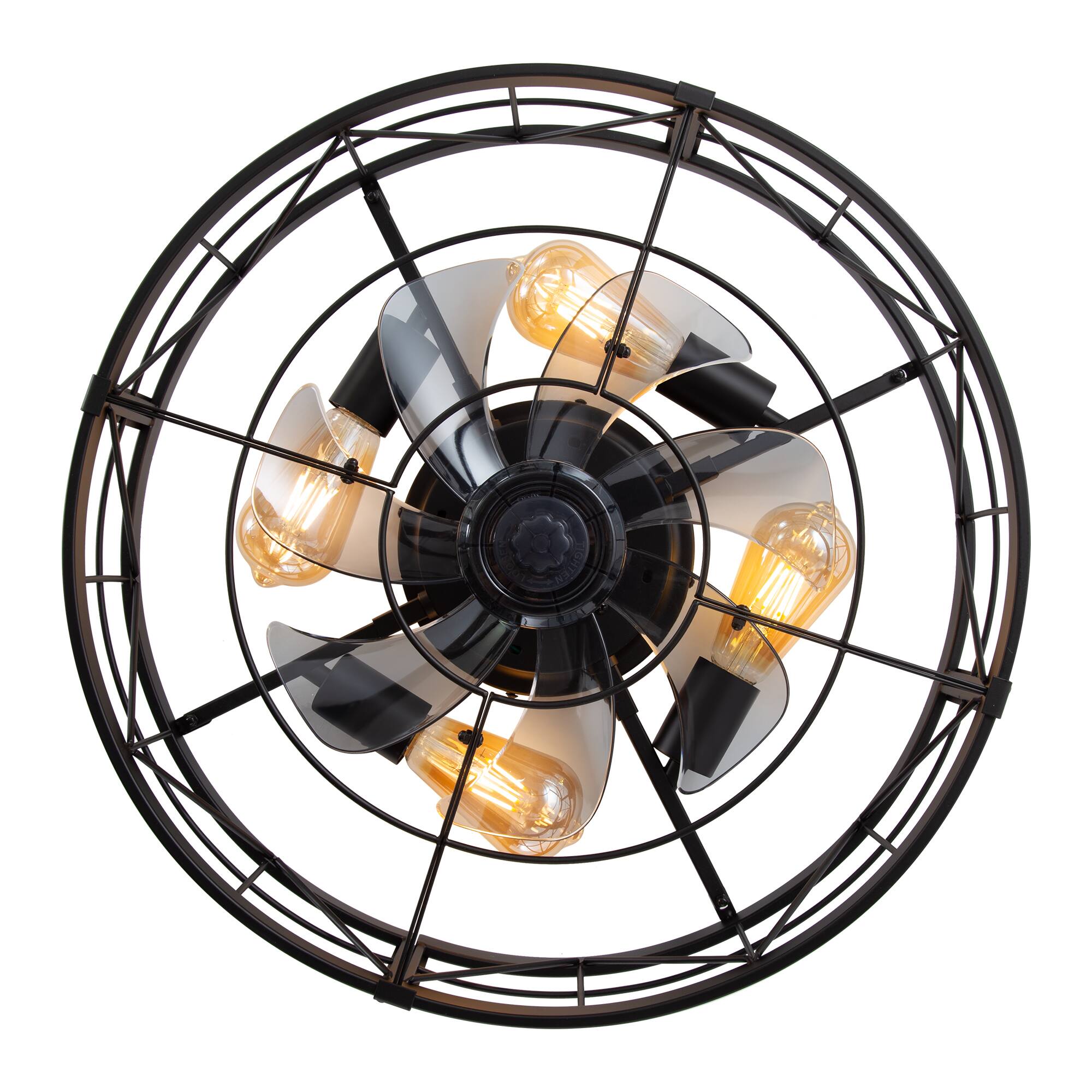 Alt View 9. Breezary - 20" Low Profile Caged Ceiling Fan with Remote, 7 ABS Blades, 6 Speeds DC Motor, 4×E26 Lights, Timer - Matte Black.