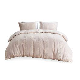 Gracie Mills - Trujillo 3-Piece Embroidered Stripes Cotton Jacquard Comforter Set - Blush