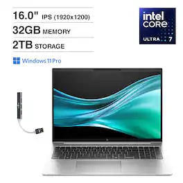 HP - EliteBook Laptop 16.0 WUXGA Display (Intel Ultra 7 165U , 32GB DDR5, 2TB PCIe SSD, Intel Graphics, Win 11 Pro) - Silver
