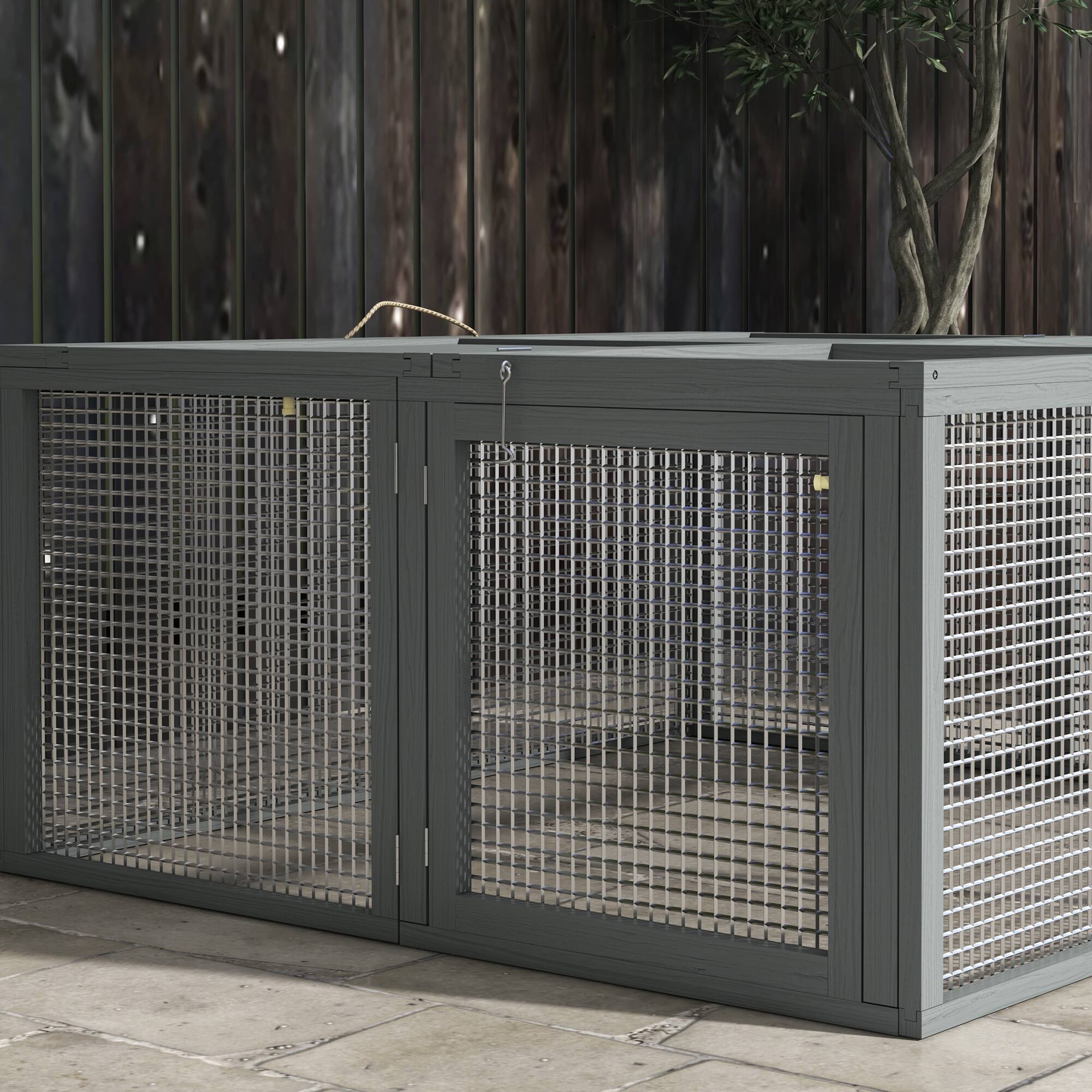 Alt View 7. Pawhut - Folding Rabbit Hutch - Grey.