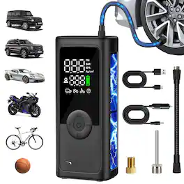 JETRANSPORT - Mini Bike Tire Pump - Max 120psi Portable Electric Bicycle Air With Fast Inflation Auto Stop Inflator Prest - Car Tire Air Pump