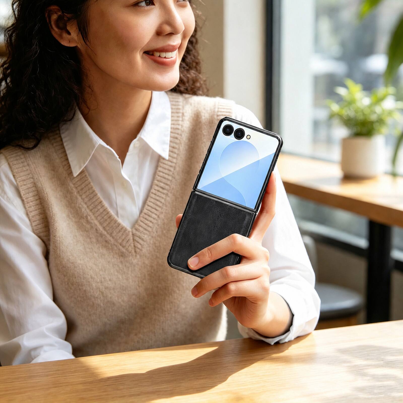 Alt View 2. Dteck - For Samsung Galaxy Z Flip8 Luxury Leather Case with Screen Protector Included,Shockproof Plating Edge Slim Cover - Black.