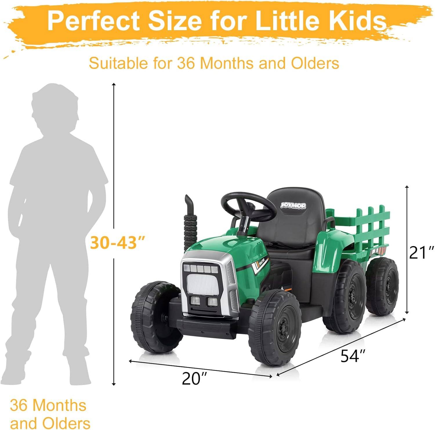 Perfect Size for Little Kids  
Suitable for 36 Months and Older  

30-43"  
20"  
54"  
21"  

36 Months and Older