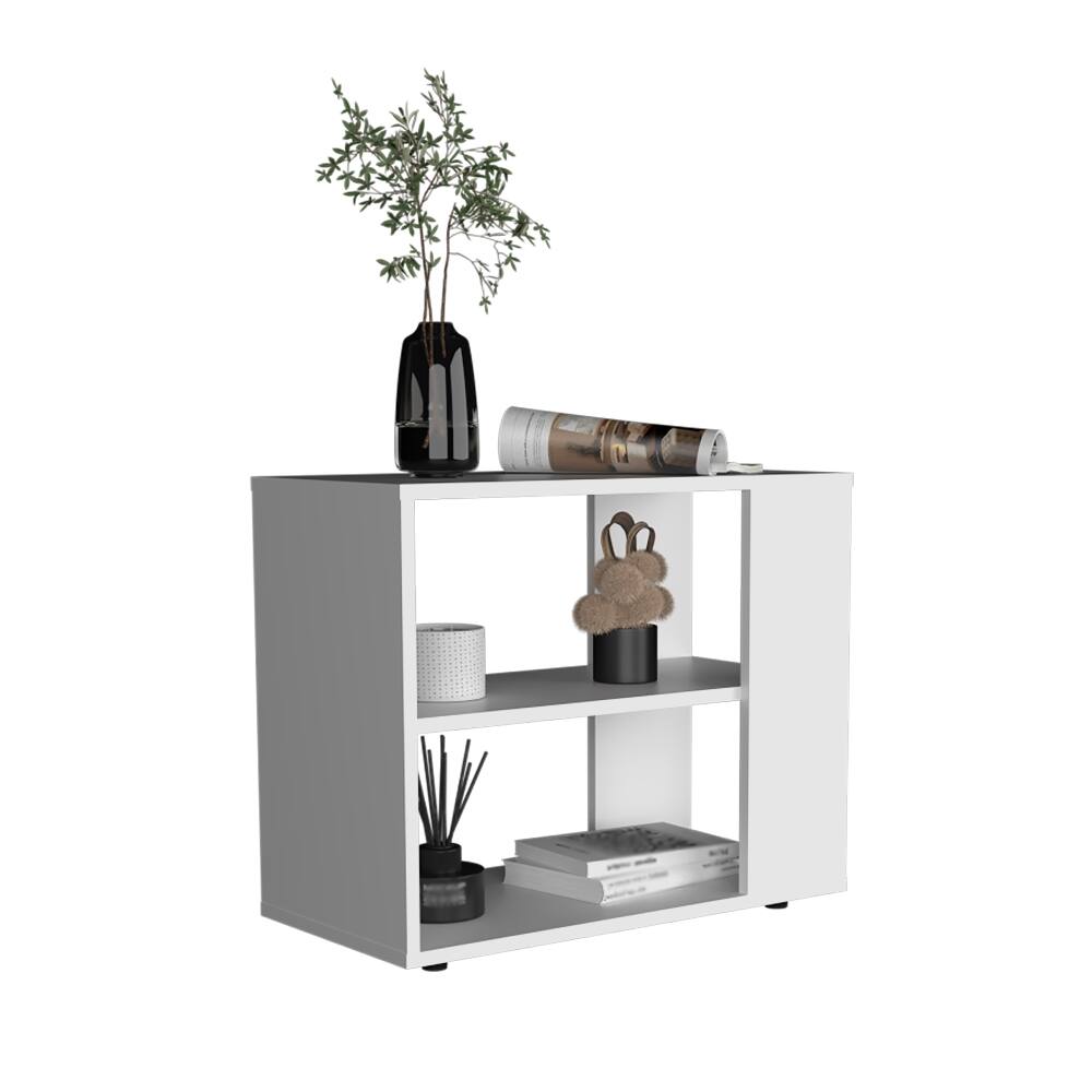 Alt View 2. Loheer - Loheer White Side Table End Table with Shelves Sofa Table 19.7in - White.