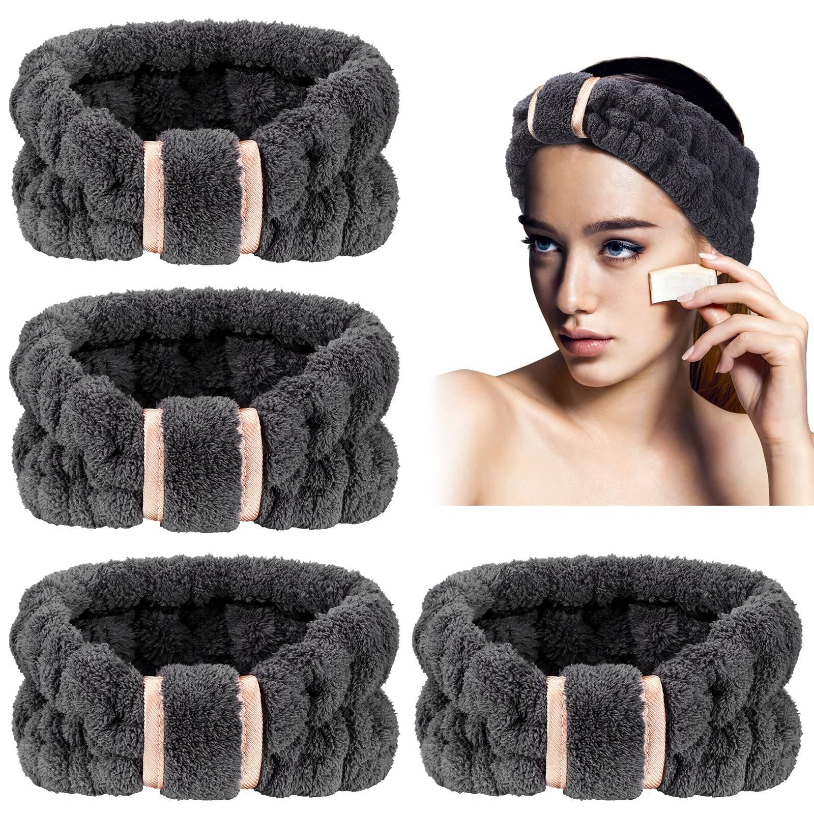 Front. Stylel Star - 4 Pack Microfiber Headbands Spa Facial Makeup Head Bands Elastic Terry Cloth Wrap For Women Washing Face Shower... - Black.