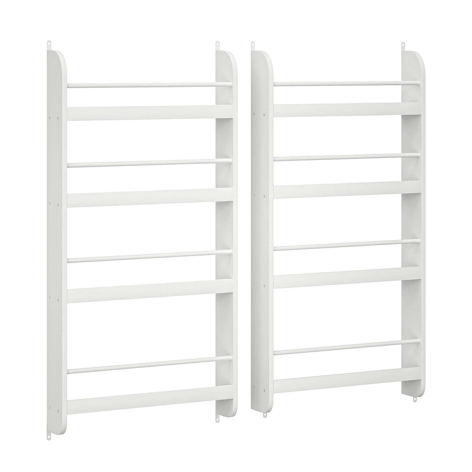 Front. TinyHomie - Set of 2 4-Tier Kids Bookshelf, Wall Mounted Kids Bookcases Organizer for Toys and Books, White - White.
