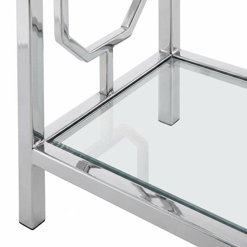 Alt View 2. FurniFact - Modern Chrome Console Table with Sleek Finish and Elegant Design - Clear Glass.