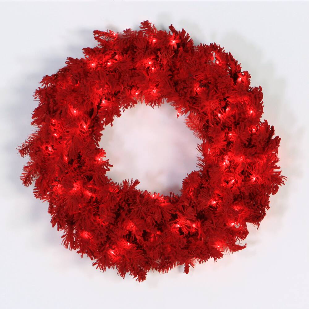 Front. Vickerman - Vickerman 24" Flocked Red Fir Wreath 150 Tips - Red.