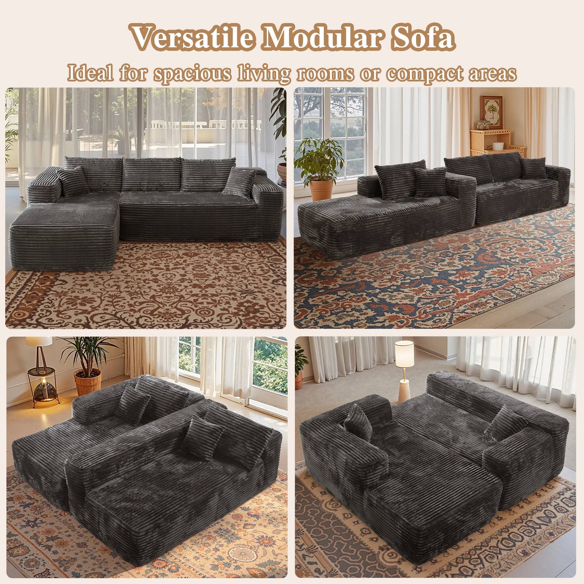 Versatile Modular Sofa  
Ideal for spacious living rooms or compact areas
