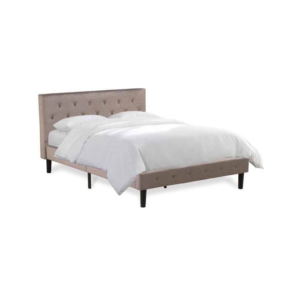 Alt View 3. East West Furniture - NLF-14-Q Nolan Platform Bed Frame-Button Tufted Brown Taupe Velvet Fabric Upholstery Headboard & Footboard - Black.