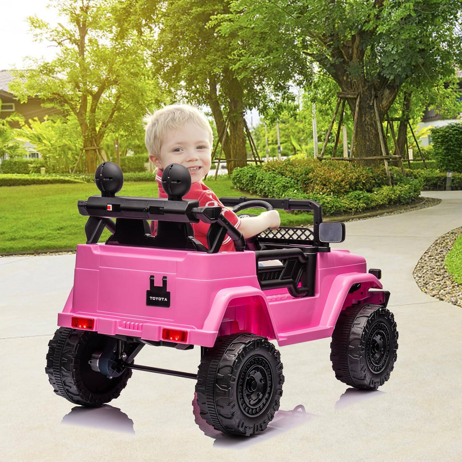 Alt View 2. Homhougo - 12V Battery Powered Electric Car，Licensed Toyota 12V Ride-On Truck for Kids with Remote Control, Music, LED Lights, - Pink.