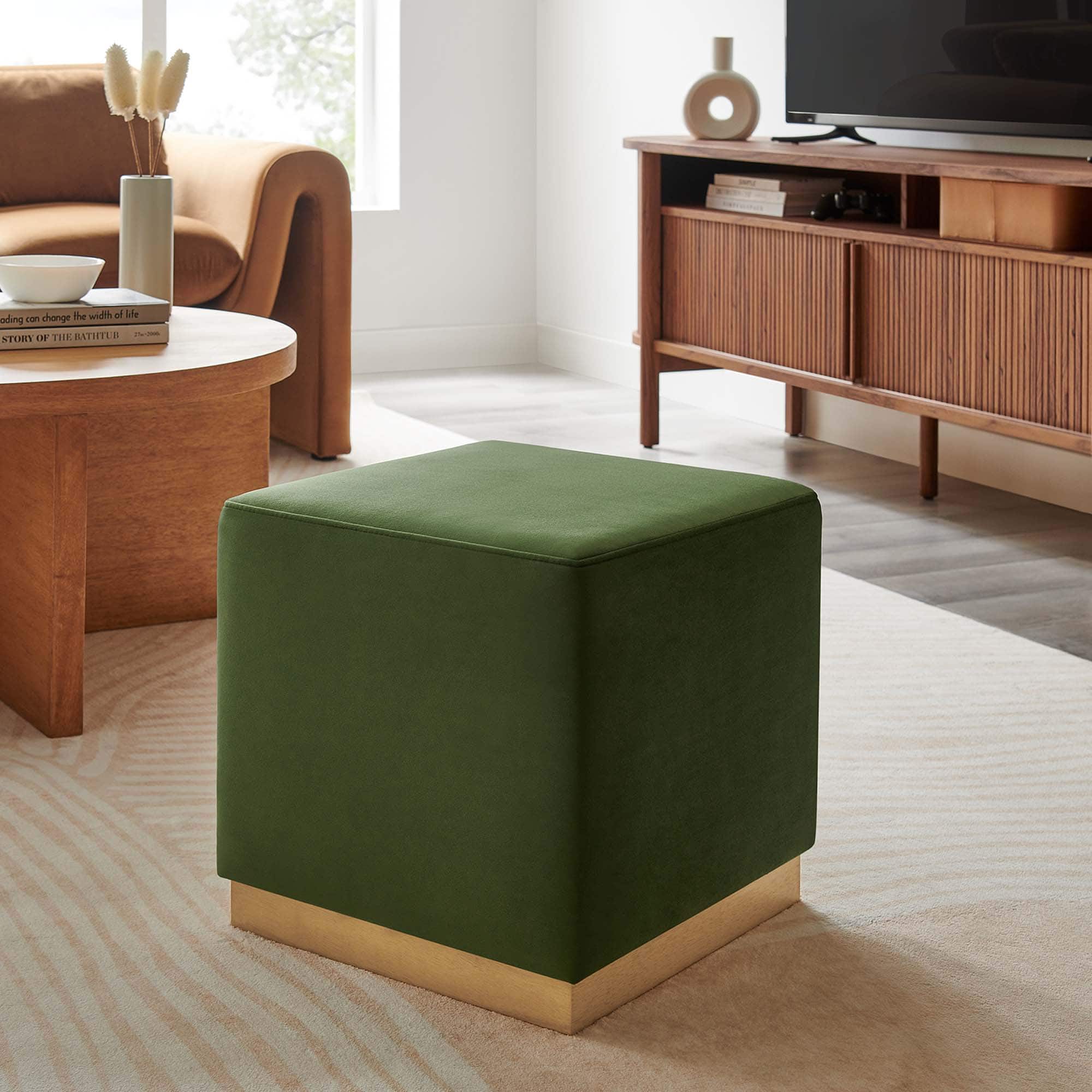 Tilden 17" Square Performance Velvet Upholstered Ottoman by Modway - Moss Green Natural
