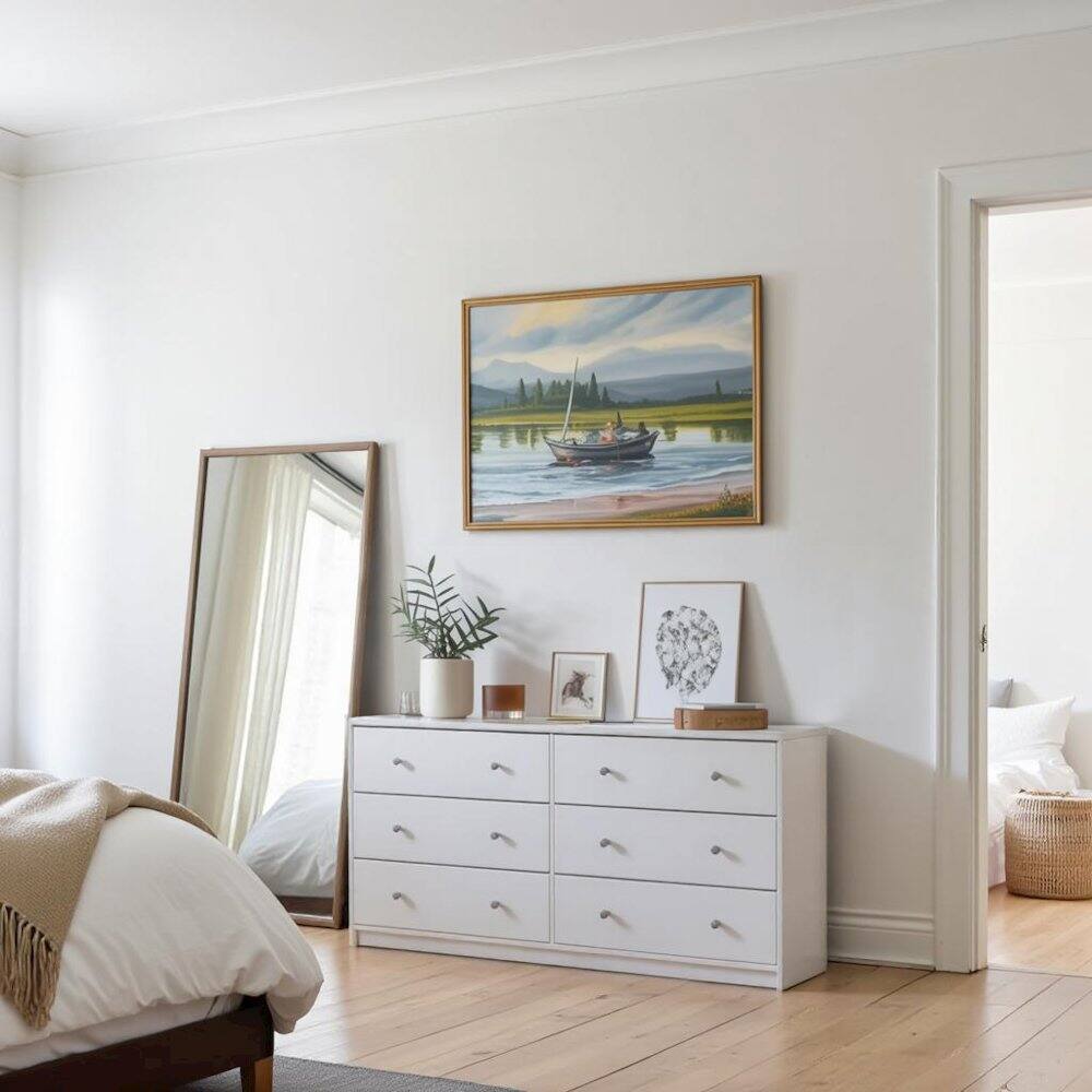 Alt View 4. FurniFact - White Dresser for Bedroom – Modern 6 Drawer Dresser with Spacious Storage – Sleek White Dresser and Bedroom Dresser - White.