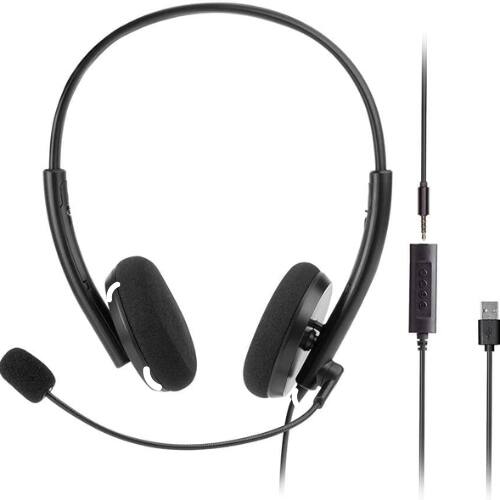 Front. Monoprice - Monoprice WFH Wired Web Meeting Headset with 3.5mm + USB, Lightweight Design, Adjustable Mic & Inline Controls.