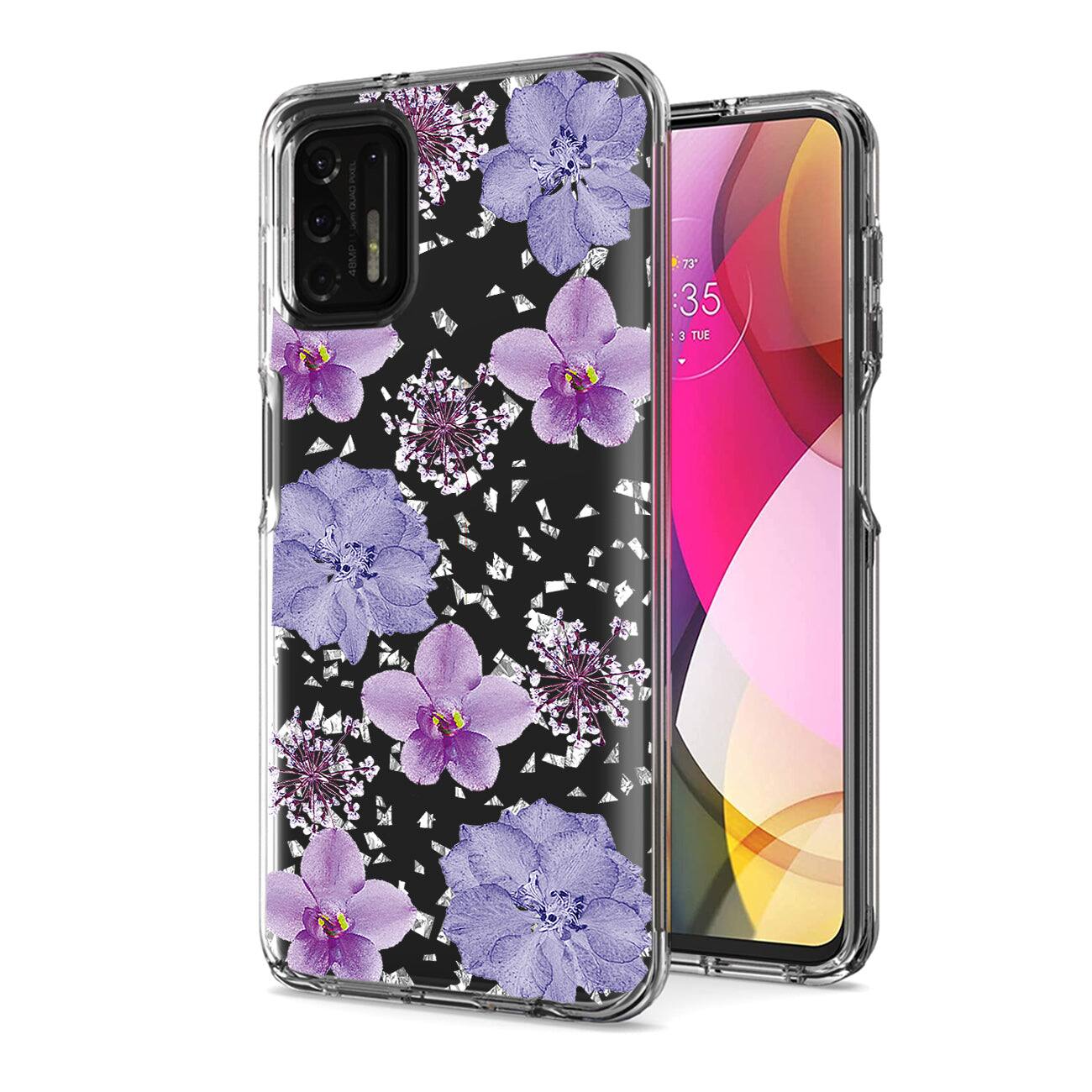 Reiko - Pressed Dried Flower Design Phone Case For Moto G Stylus 2021 In - Purple