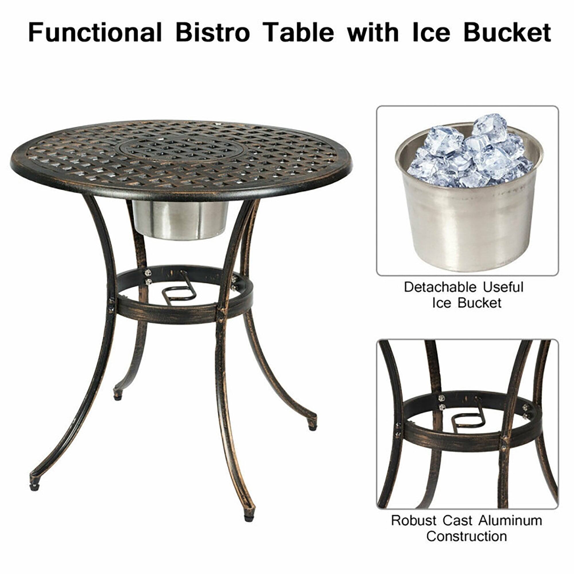 Functional Bistro Table with Ice Bucket

- Detachable Useful Ice Bucket
- Robust Cast Aluminum Construction