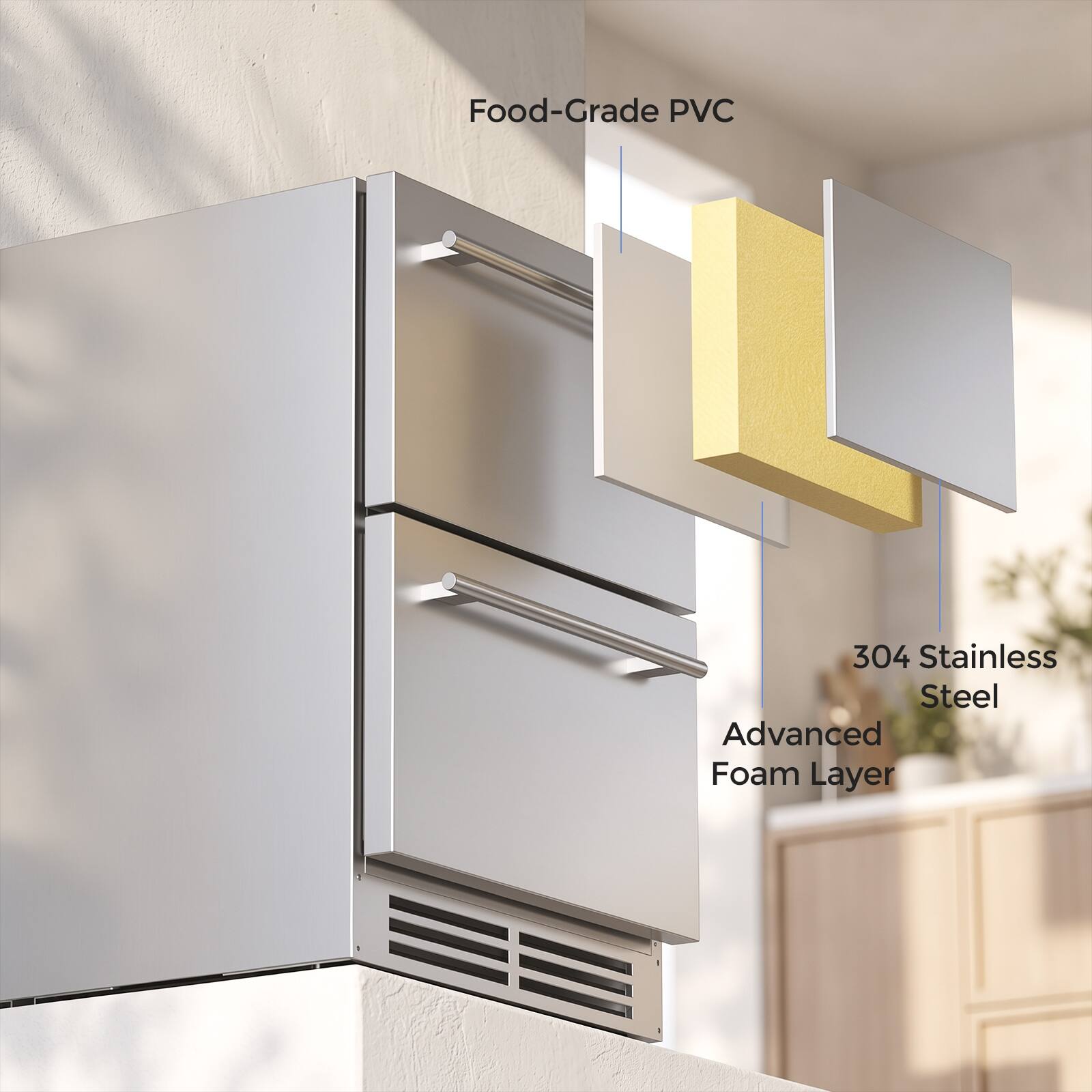 Food-Grade PVC  
304 Stainless Steel  
Advanced Foam Layer