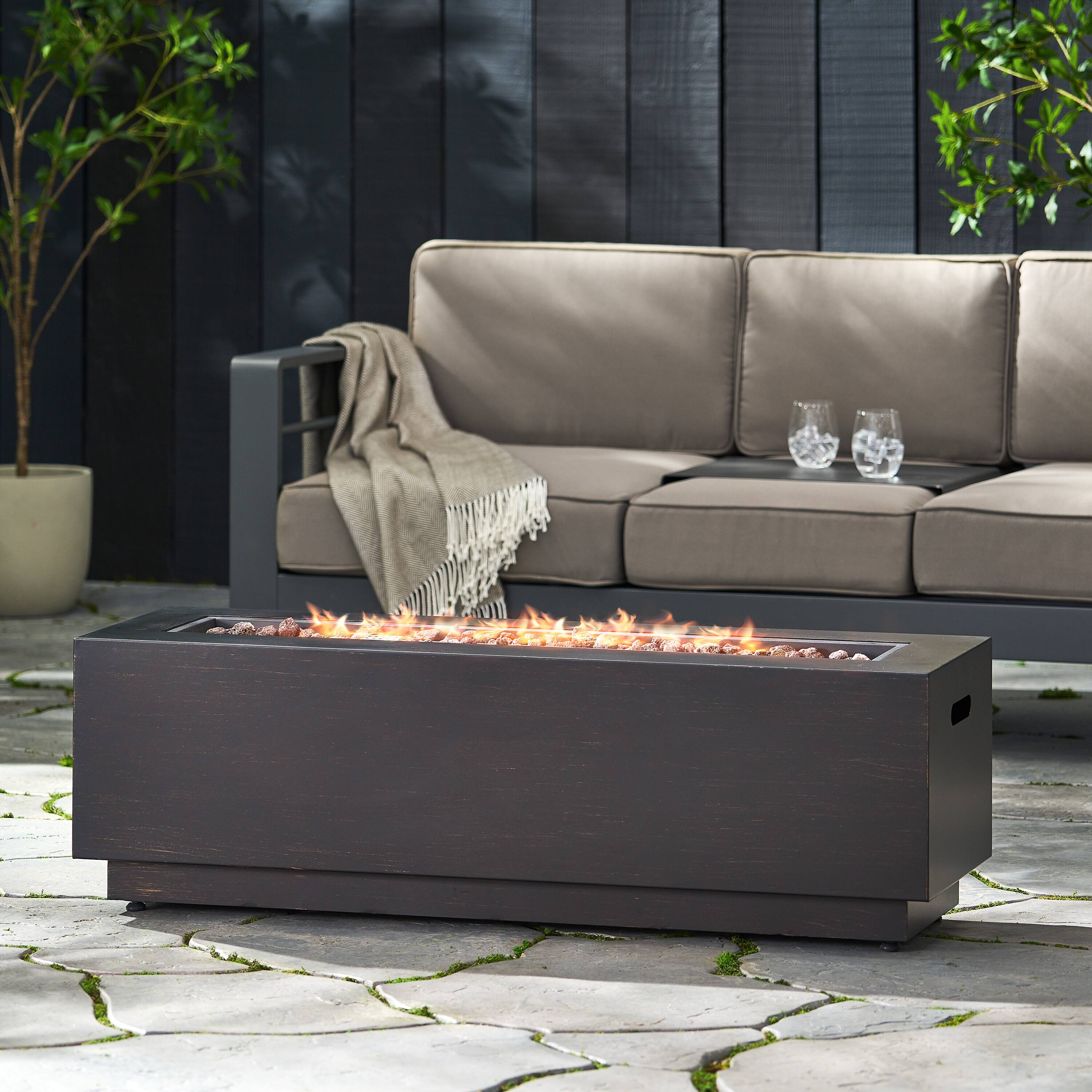 Front. APRILSOUL - 40 inch Outdoor 50000 BTU Rectangular Iron Propane Fire Pit Dark Grey Tank Cover not Included - Brown+Gold.
