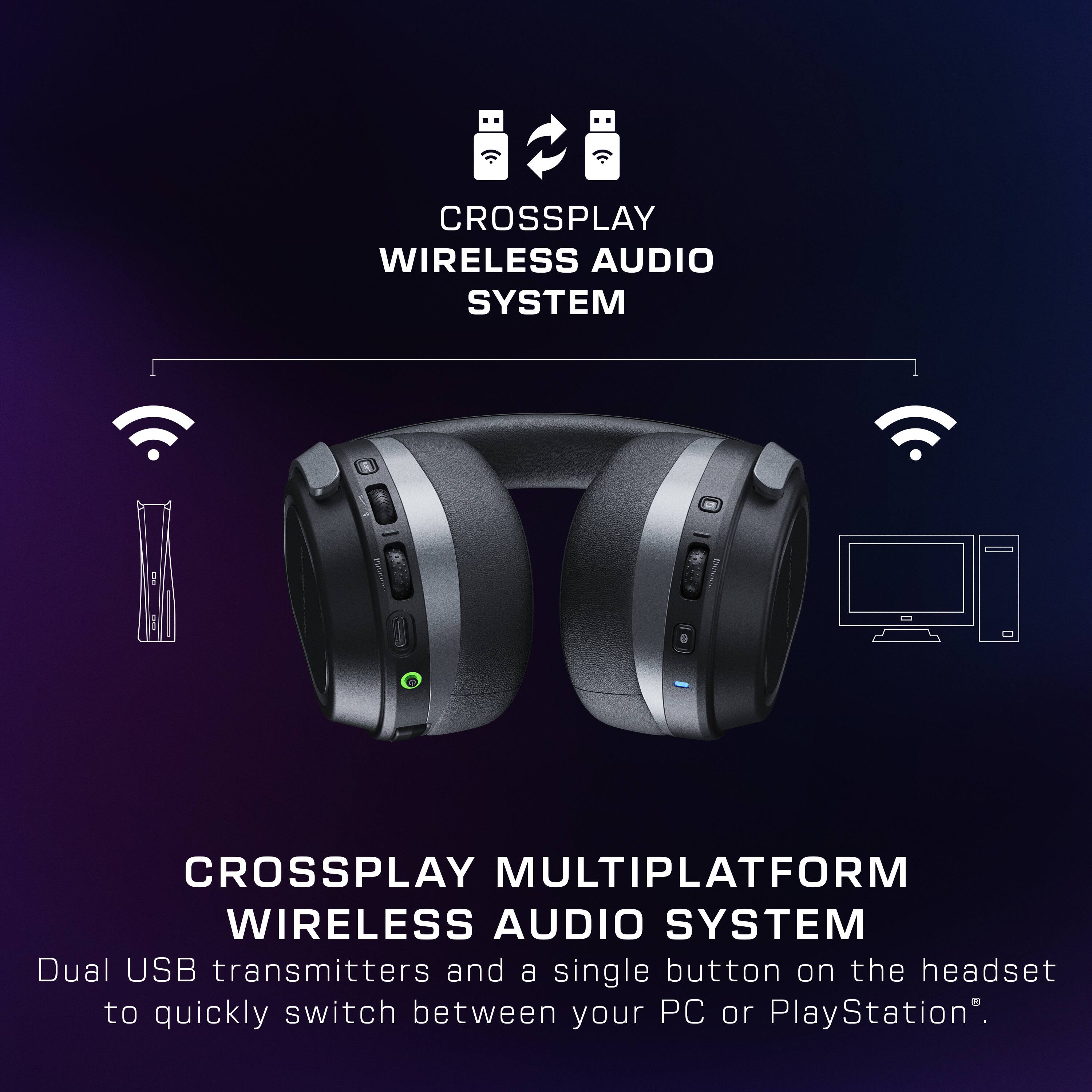Crossplay Wireless Audio System: Dual USB transmitters and a single button on the headset to quickly switch between your PC or PlayStation.