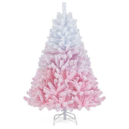 Front. Gymax - Gymax 5 FT Artificial Christmas Tree Hinged Snow Flocked Xmas Tree w/ 456 Lush Branch Tips - Pink.