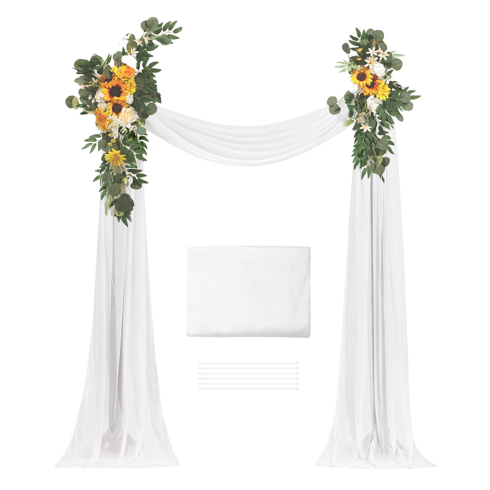 Alt View 5. VEVOR - Artificial Wedding Arch Flowers Kit, Yellow Wedding Arch Flowers with Drapes Kit (Pack of 3) - 2 Pcs Floral Arrangement - Brown;White;Green.
