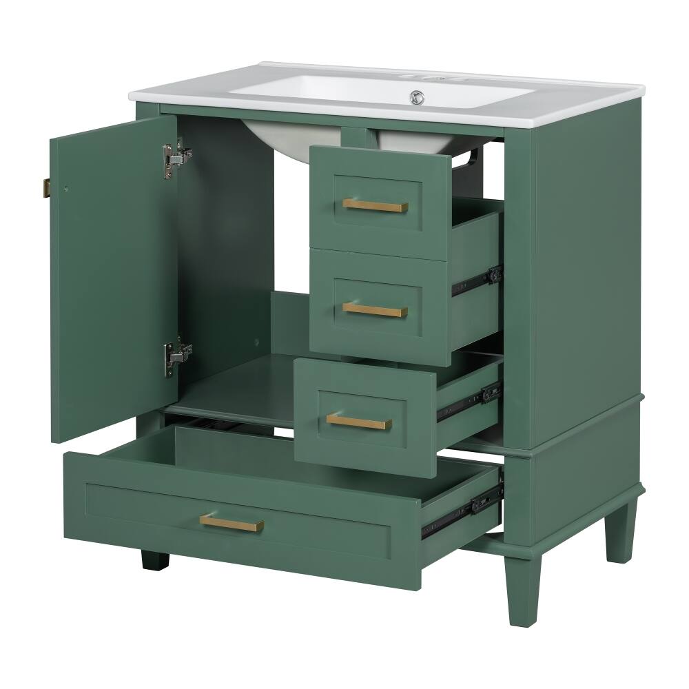 Alt View 6. Loheer - Loheer 30 inch green bathroom vanity with sink combo, freestanding cabinet, solid wood frame - Green.