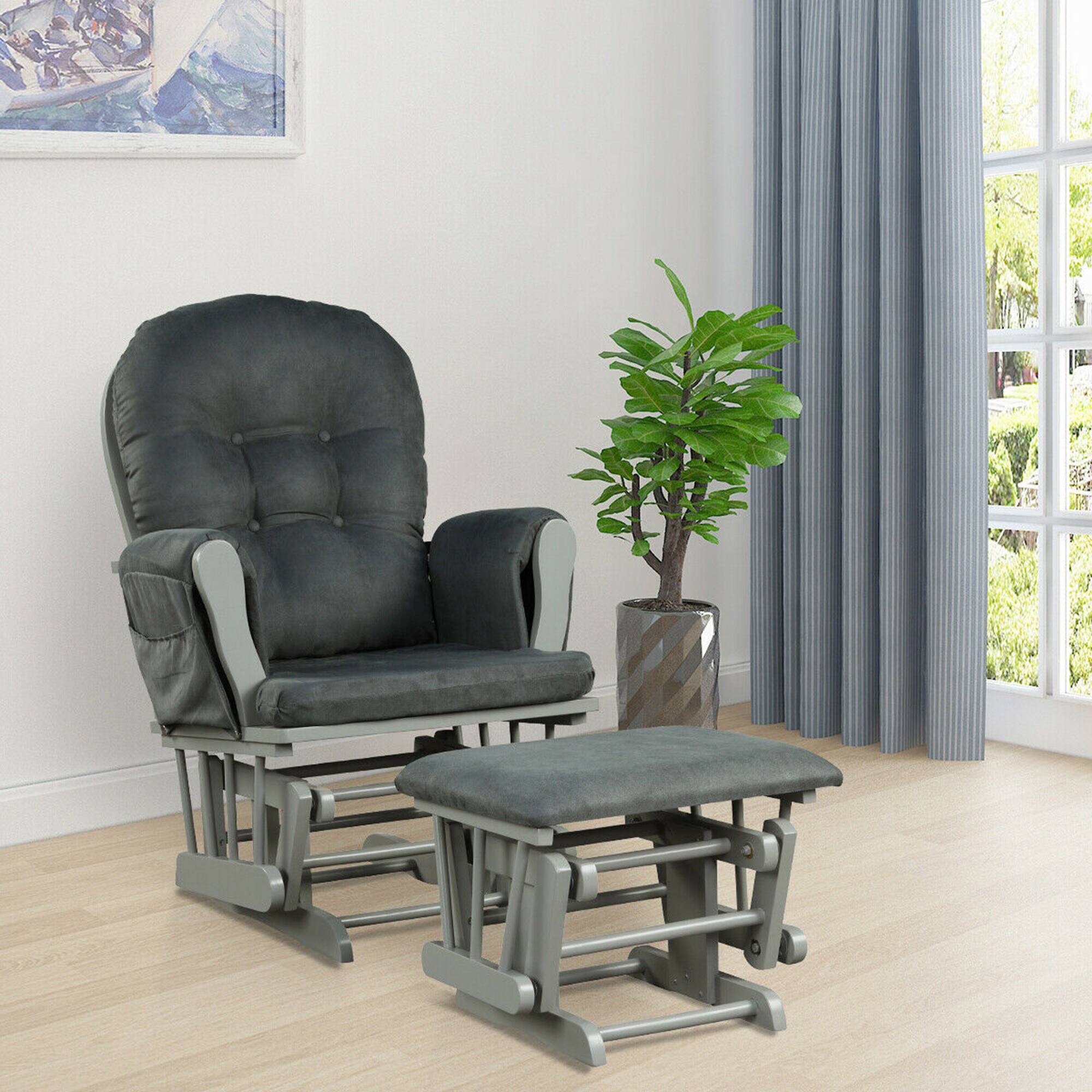 Alt View 2. Gymax - Gymax Baby Nursery Relax Rocker Rocking Chair Glider & Ottoman Set w/ Cushion Dark Grey - Dark Grey.