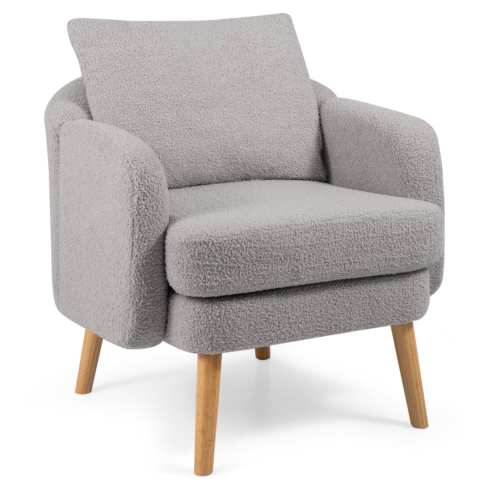WELLFOR - Modern Sherpa Accent Chair with Seat Cushion - Gray
