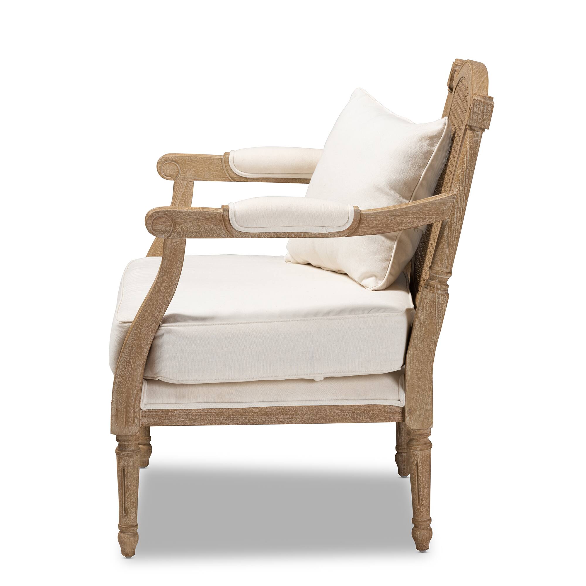 Left. Baxton Studio - Clemence French Provincial Ivory Fabric Upholstered Whitewashed Wood Armchair - Ivory/Oak.