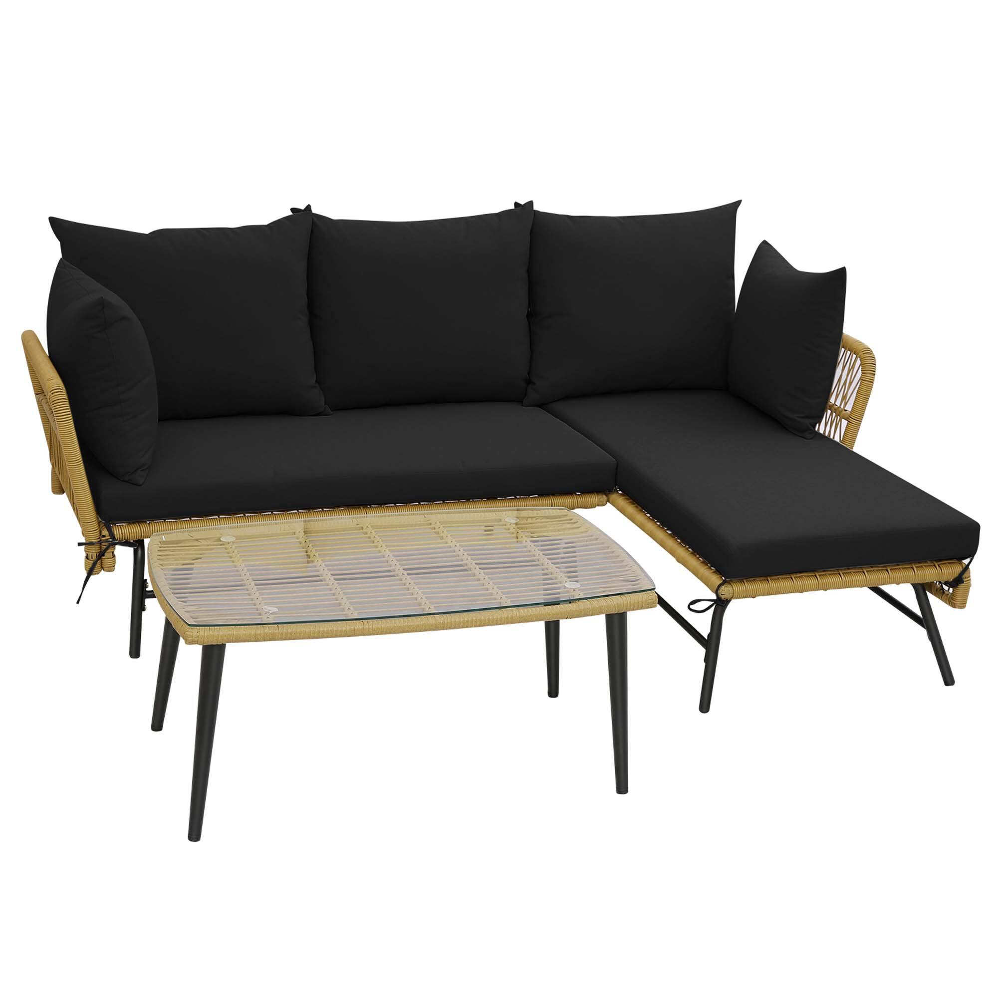 Alt View 9. Costway - Costway 3 PCS L-Shaped Patio Sofa Set Conversation Furniture with Cushions Deck Garden black - Khaki/Black.