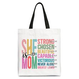 OrnamentallyYou - Inspirational Christian Mom Canvas Tote Bag, Affirmation Gift Shopper for Strong and Motivated Mothers - White Black