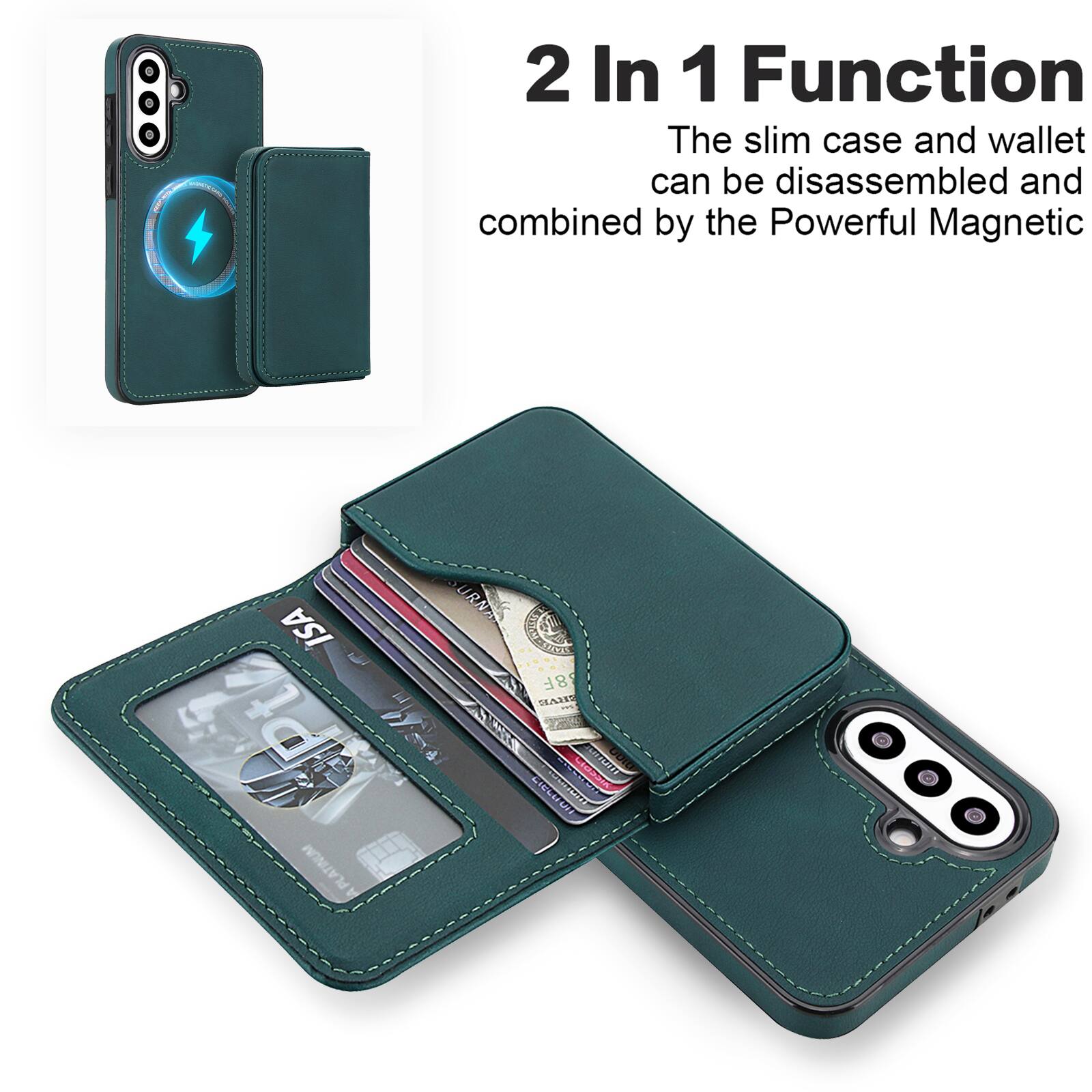 2 In 1 Function  
The slim case and wallet can be disassembled and combined by the Powerful Magnetic