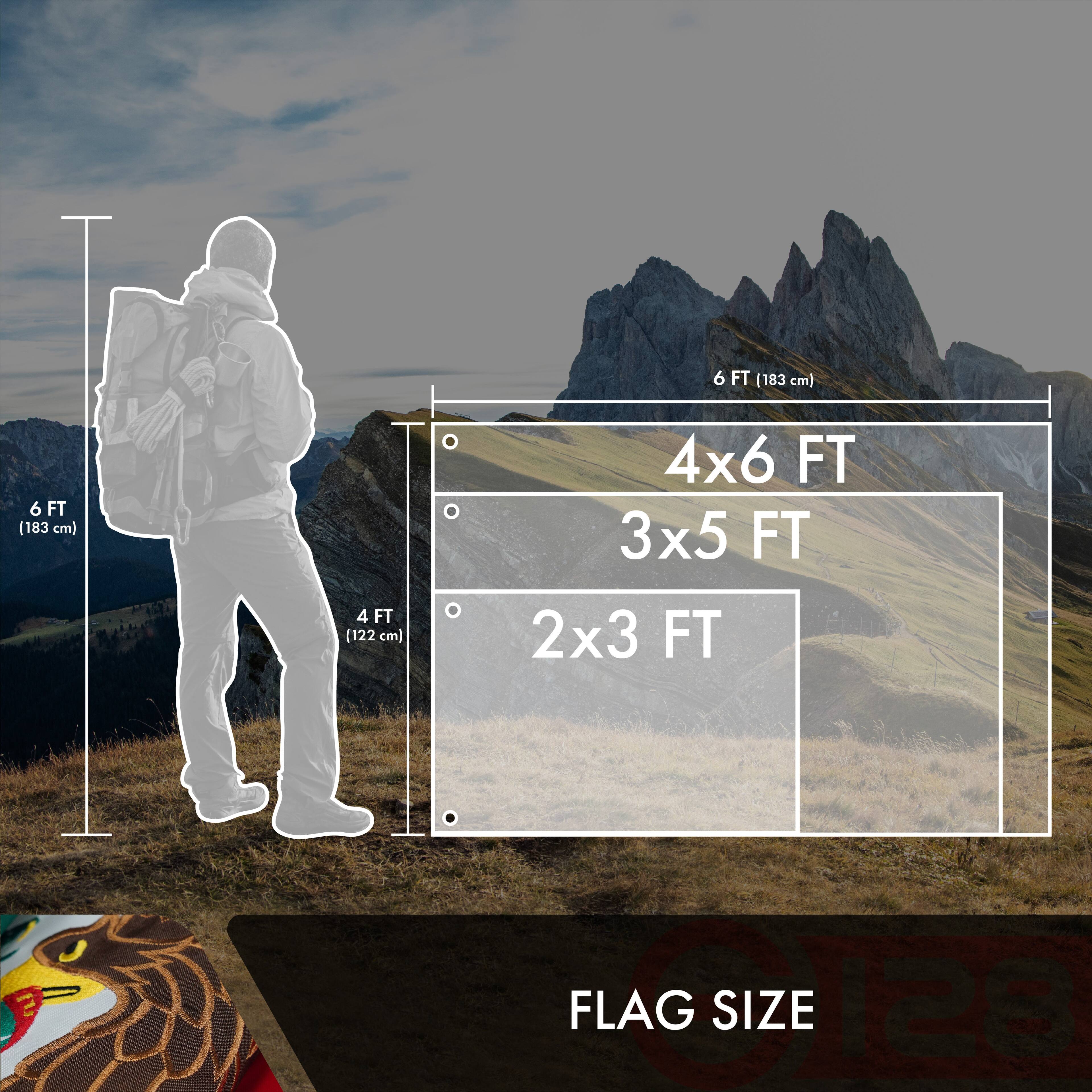 6 FT (183 cm)  
4 FT (122 cm)  
4x6 FT  
3x5 FT  
2x3 FT  
FLAG SIZE