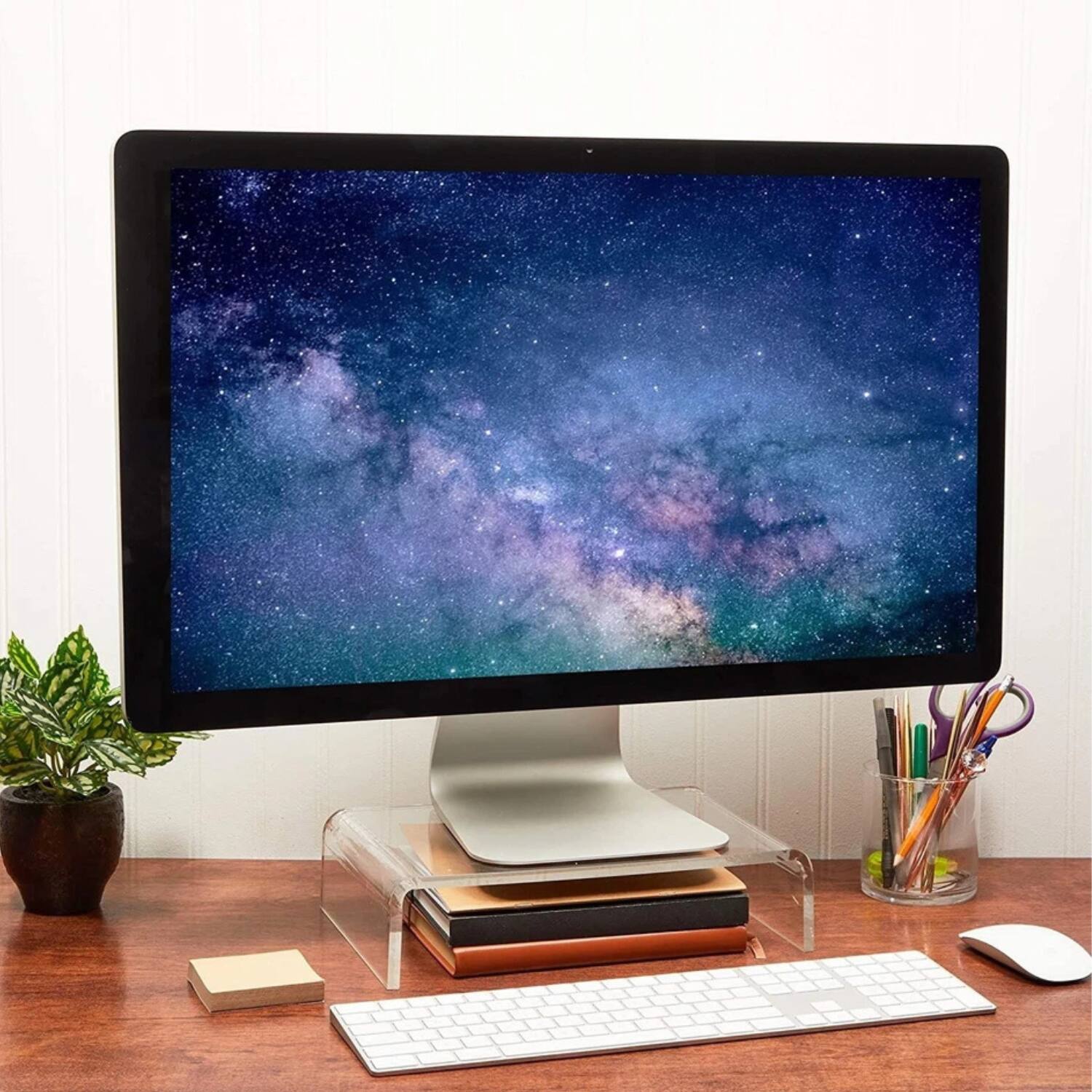 Back. Stock Preferred - Acrylic Computer Monitor Stand - Clear.