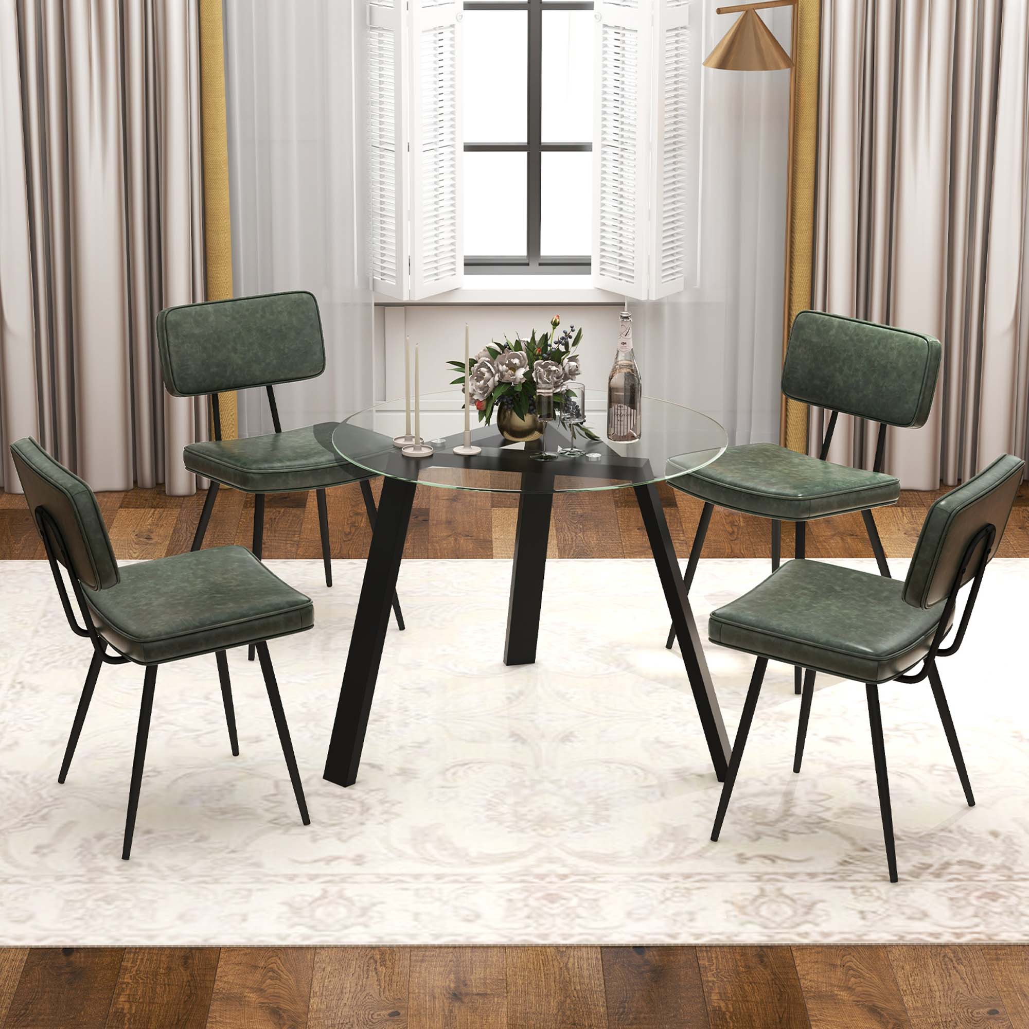 Alt View 1. Costway - Dining Chairs Set of 2 with PU Leather Cover Filled Sponge Waterfall Seats - Green.