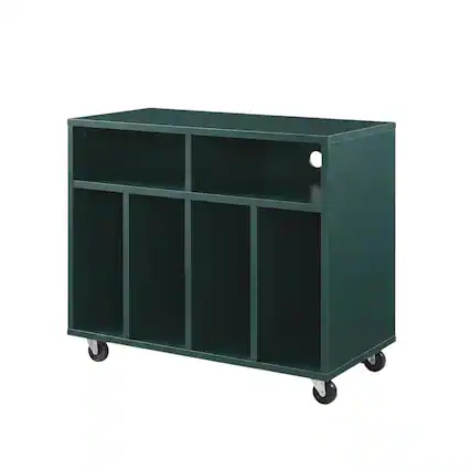 Front. Crosley Furniture - Carlo Rolling Record Player Stand With Vinyl Storage - Dark Teal.