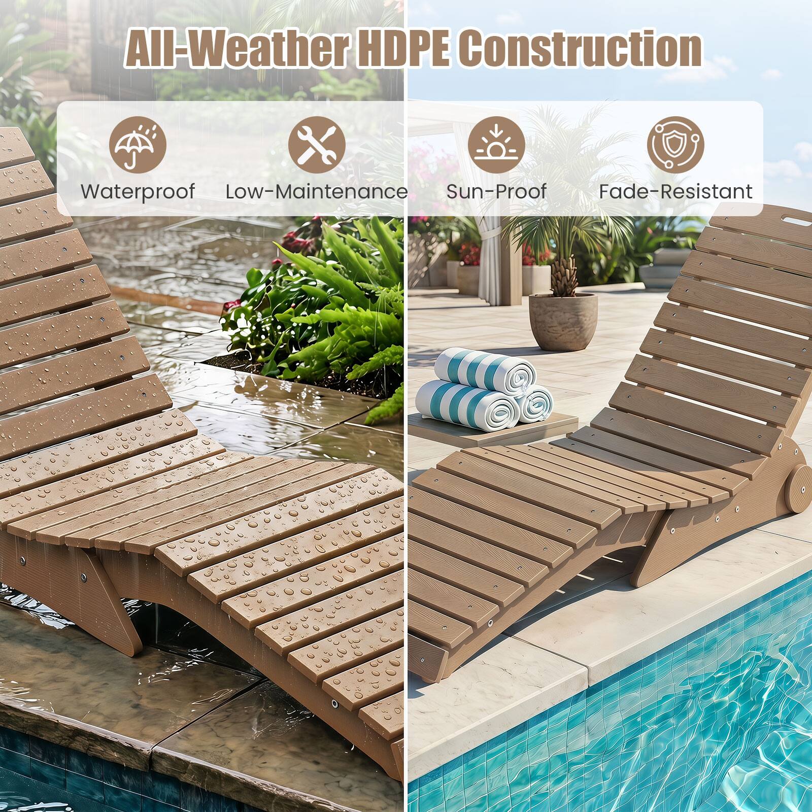 All-Weather HDPE Construction

- Waterproof
- Low-Maintenance
- Sun-Proof
- Fade-Resistant