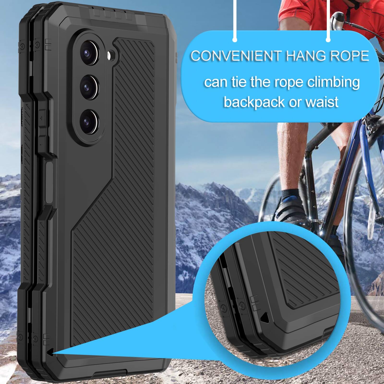 CONVENIENT HANG ROPE  
can tie the rope climbing backpack or waist