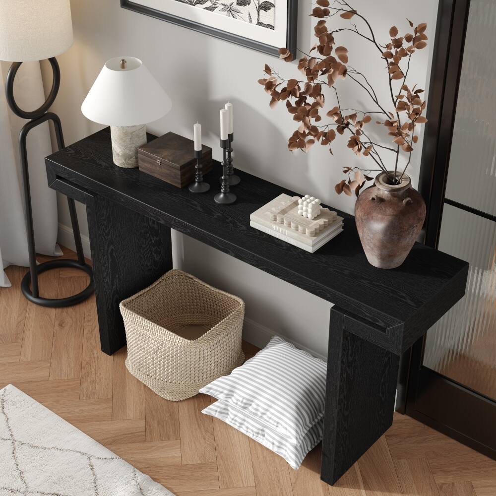 Loheer - 60 Inch Rustic Farmhouse Console Table Distressed Wood Entryway Sofa Side Table for Living Room Hallway - Black