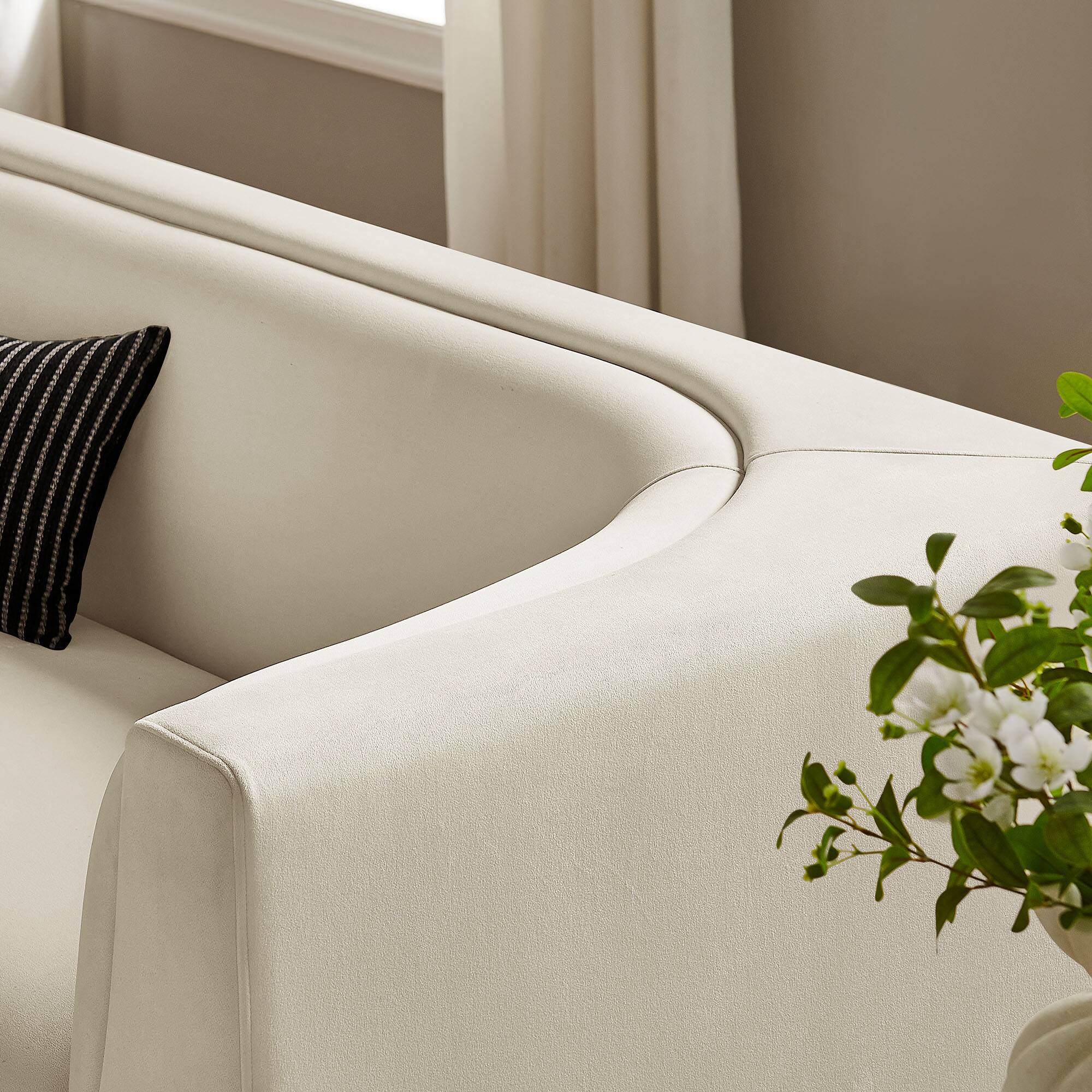 Alt View 9. Modway - Hilda 86" Curved Back Performance Velvet Sofa by Modway - Alabaster.