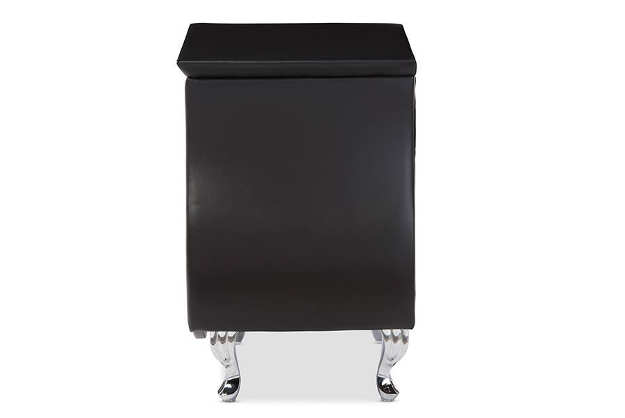 Angle. Baxton Studio - Erin Modern and Contemporary Faux Leather Upholstered Nightstand - Black.