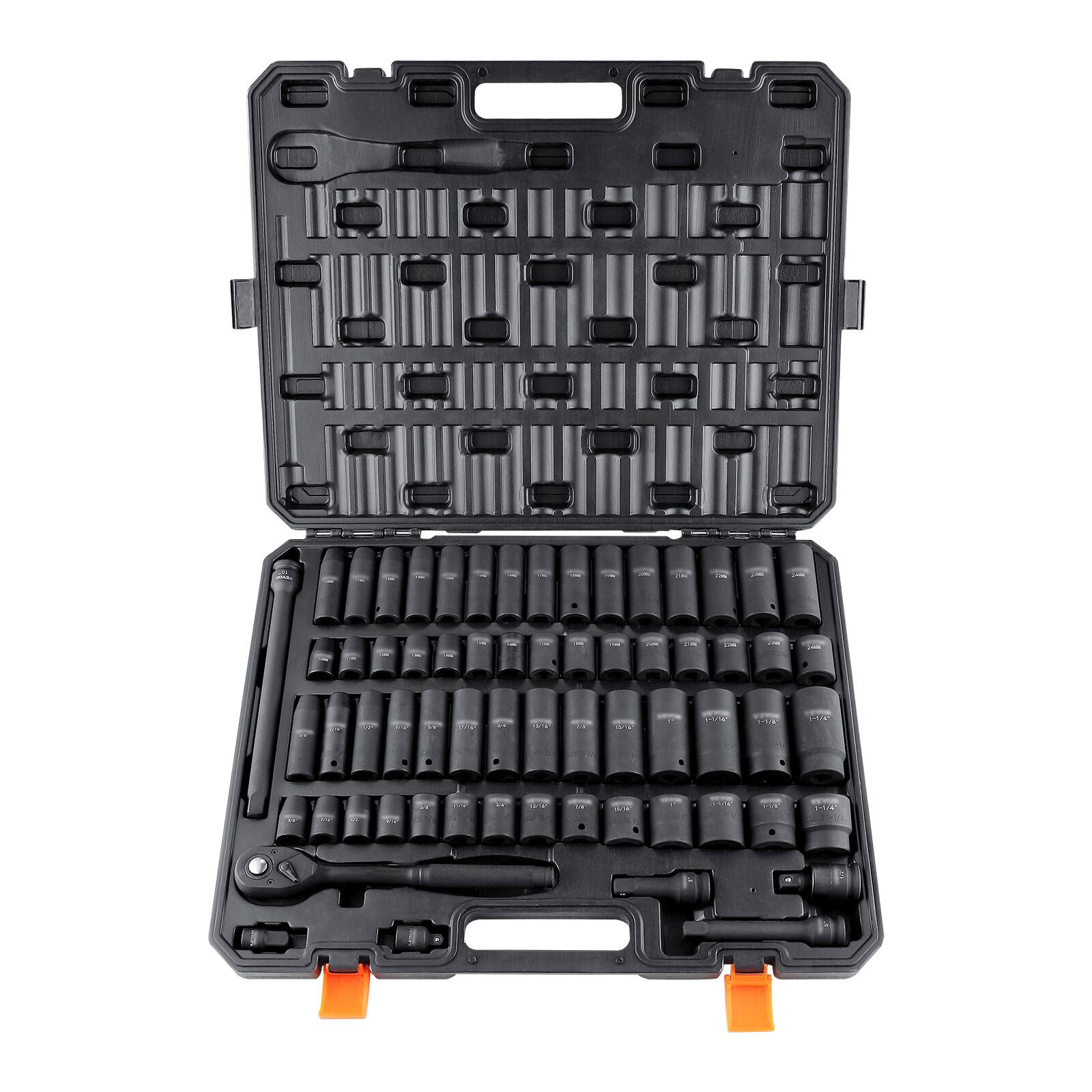 Front. LOVMOR - 65 Piece 1 2 Drive Impact Socket Set 6 Point SAE and Metric Size Alloy Steel Auto Repair Tools.