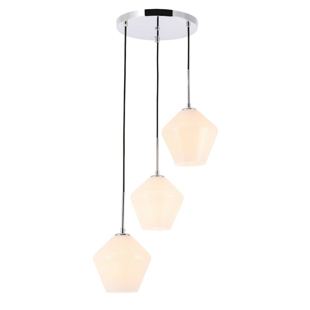 Alt View 8. Living District - Gene 3 Light Chrome And Frosted White Glass Pendant - Chrome And Frosted White Glass.