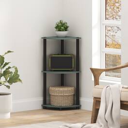 Furinno - TURN-N-TUBE Corner Shelf, 3-Tier Corner Book Shelf with Open Storage Shelves, for Living Room, Home Office, Garage - Sage Green/Black