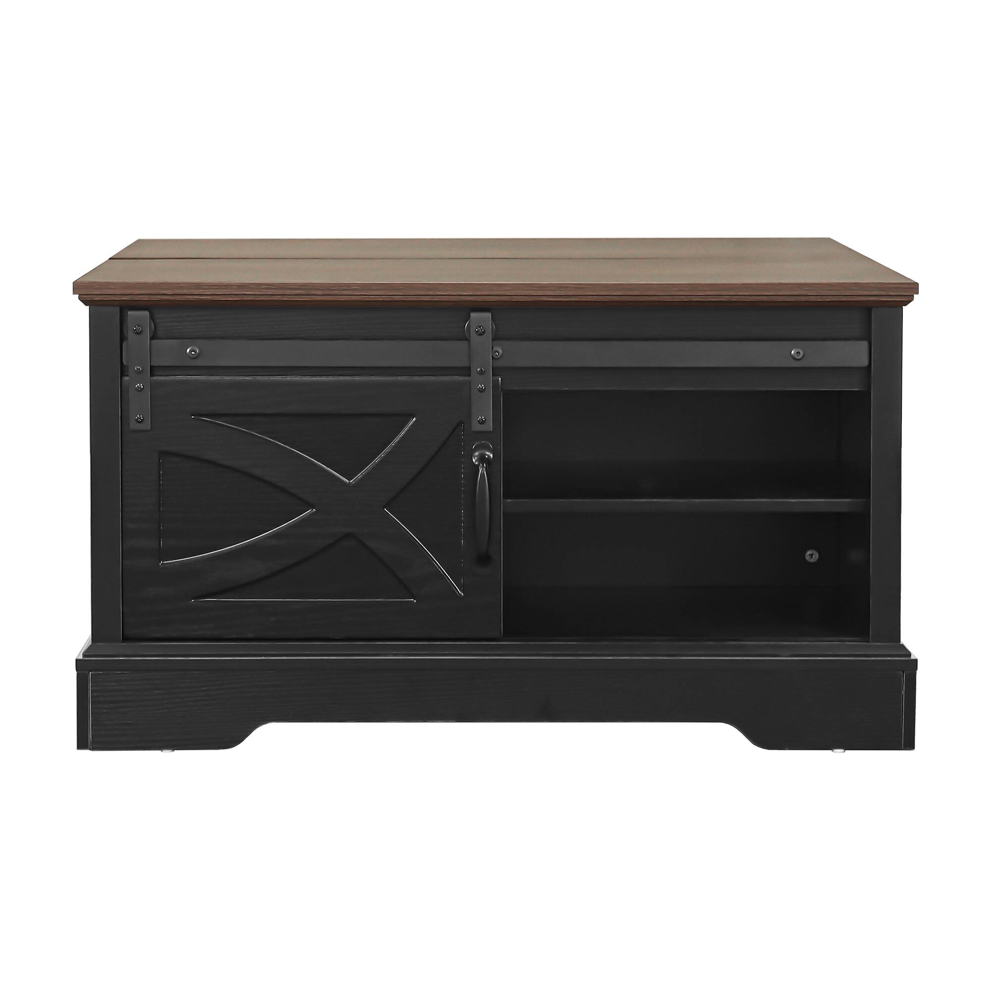 Alt View 1. Ihomeadore - 31.5" Farmhouse Wood Square Lift-Top Coffee Table with Sliding Barn Door and Storage - Black.