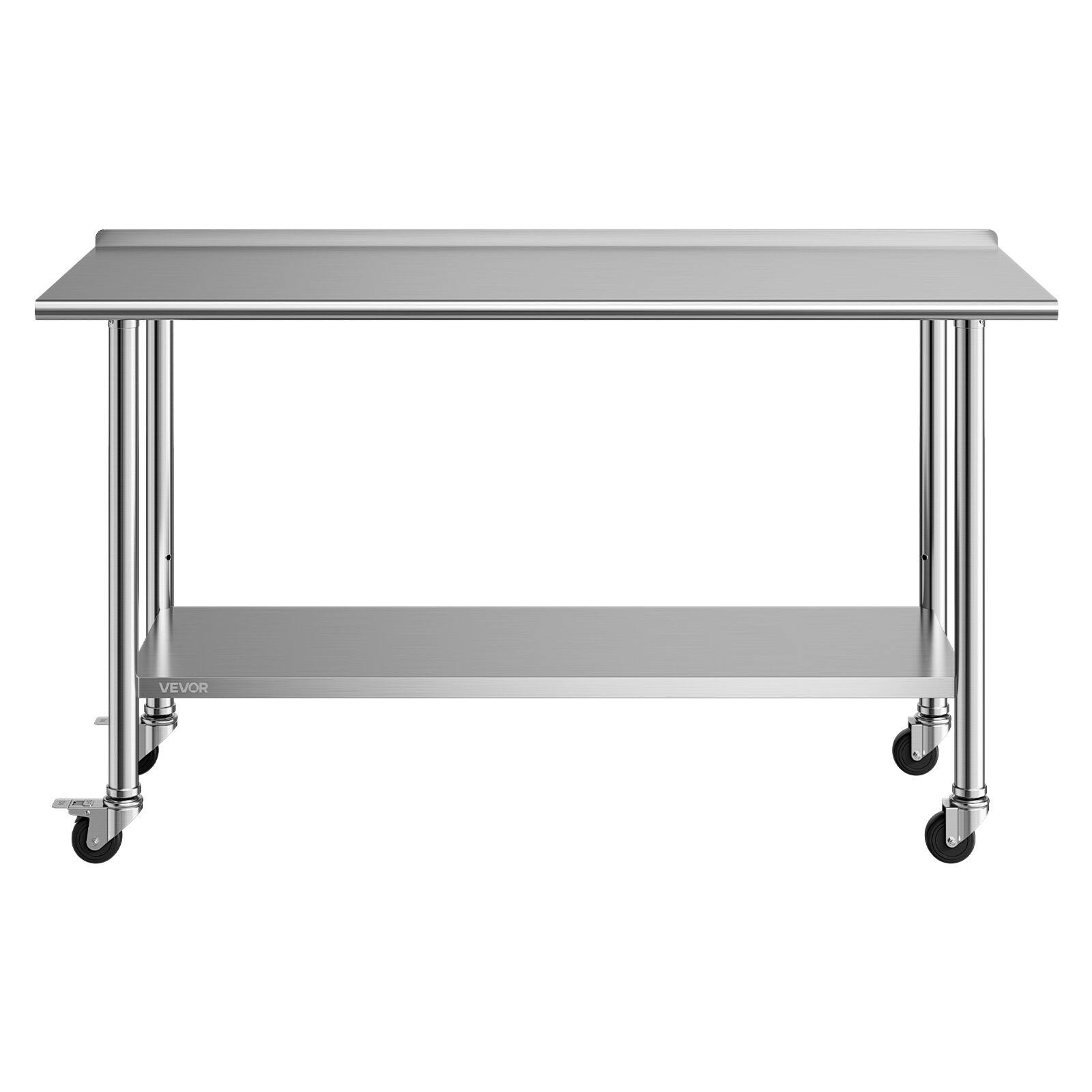 Alt View 5. VEVOR - Stainless Steel Work Table, 24x60 inch Food Prep Table with Wheels and Backsplash, Commercial Kitchen Workstation - Silver.