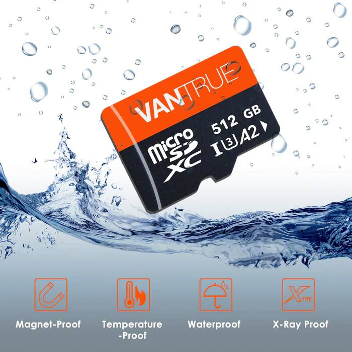 VANTRUE 512 GB microSDXC I3A2 - Magnet-Proof, Temperature-Proof, Waterproof, X-Ray Proof