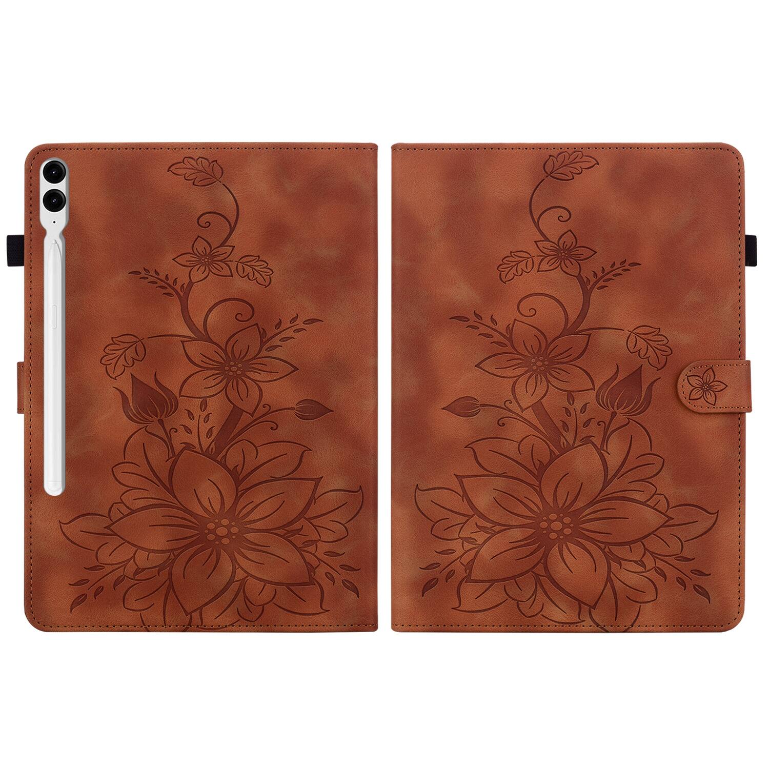 Alt View 2. Dteck - Case for Samsung Galaxy Tab S9+/S9 Plus 12.4" 2023 (SM-X810),Embossed Pattern PU Leather Flip Card Holder Stand Cover - Brown.