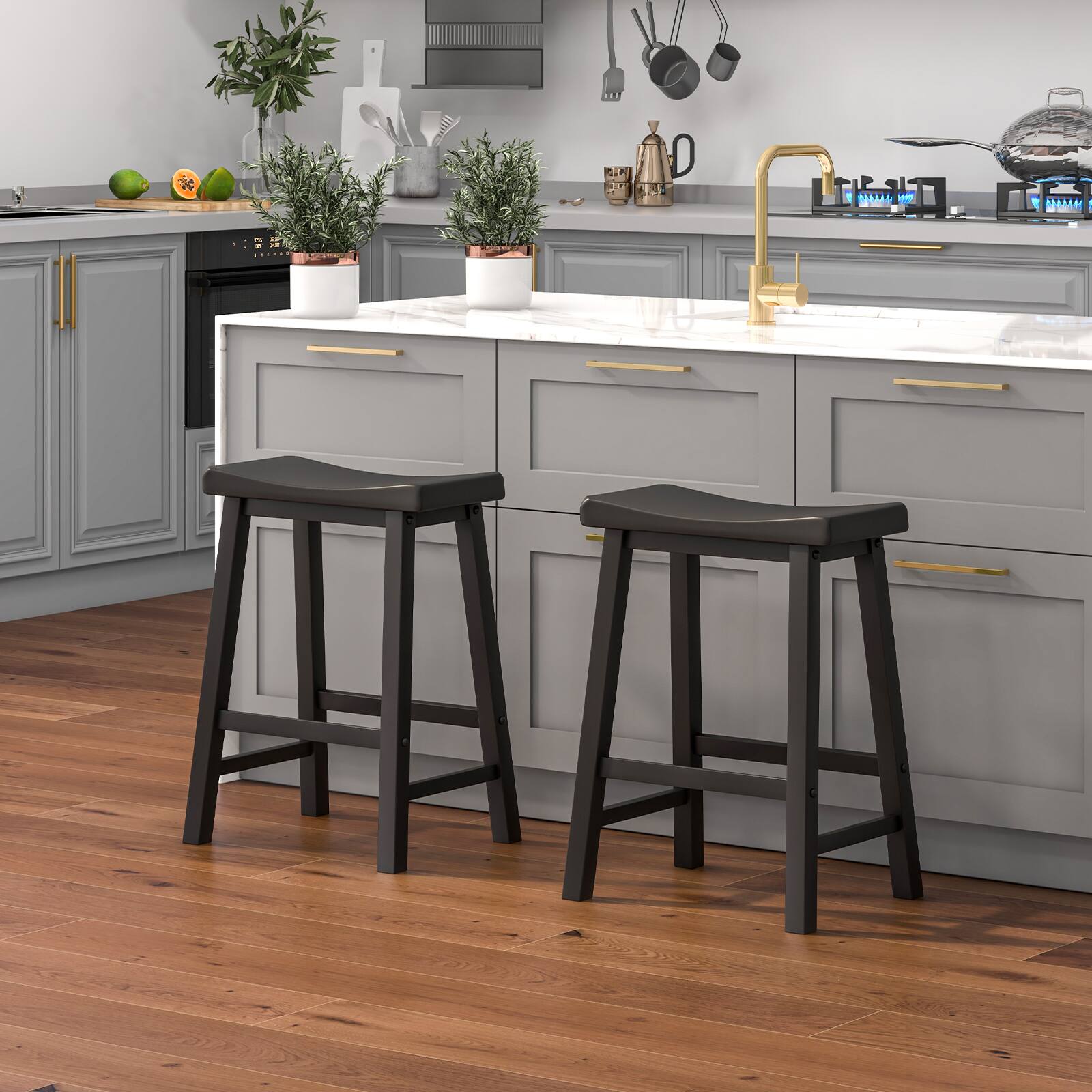 Alt View 7. Ecooso - Set of 2 24 Inch Counter Height Stools with Solid Wood Legs - Black.